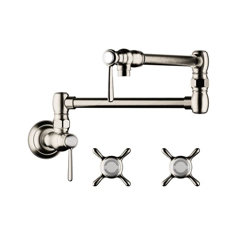 Polished Nickel Wall-Mounted Pot Filler with Dual Handles