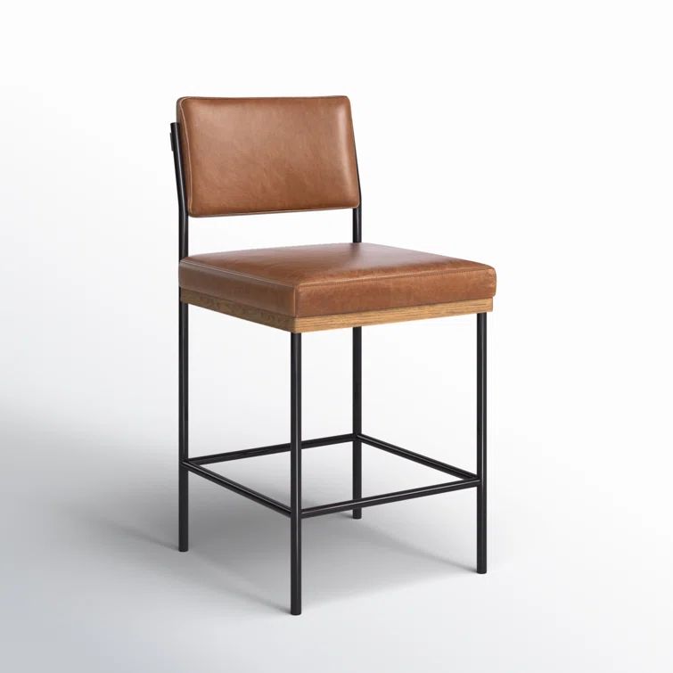 Ellie Contemporary Black Iron & Sonoma Chestnut Leather Counter Stool