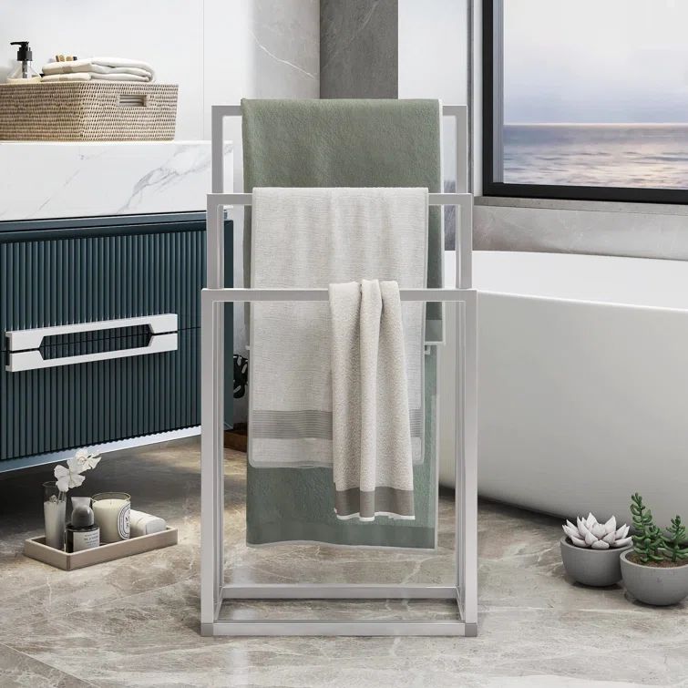 Silver 3-Tier Freestanding Metal Towel Rack