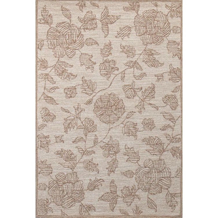 Handmade Tan Wool Rectangular Floral Area Rug