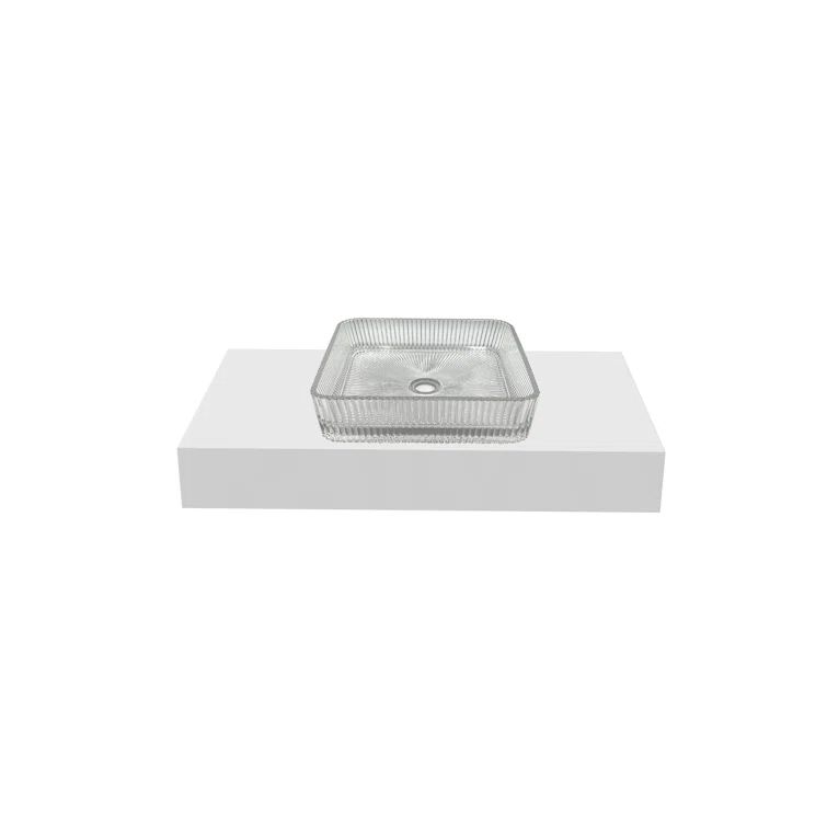 Clear Glass Square Vessel Sink with White Base