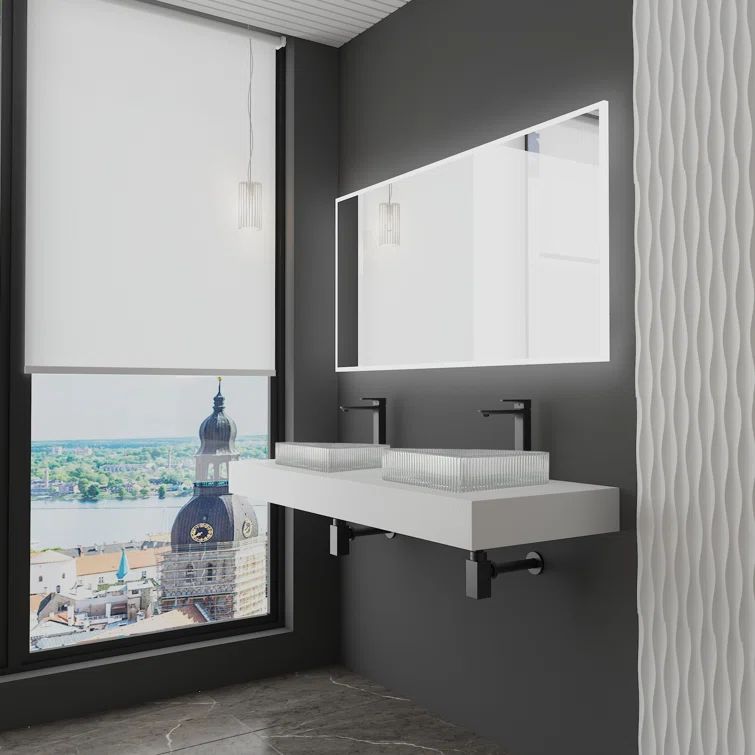 Clear Glass Vessel Sinks with 60" White Base