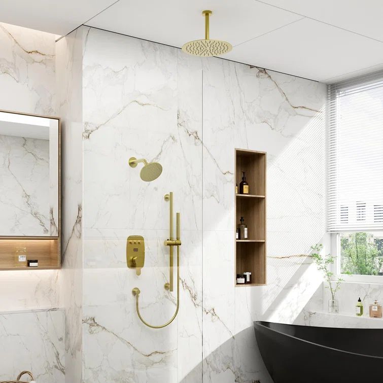 Brushed Gold Dual Showerhead System with Digital Display