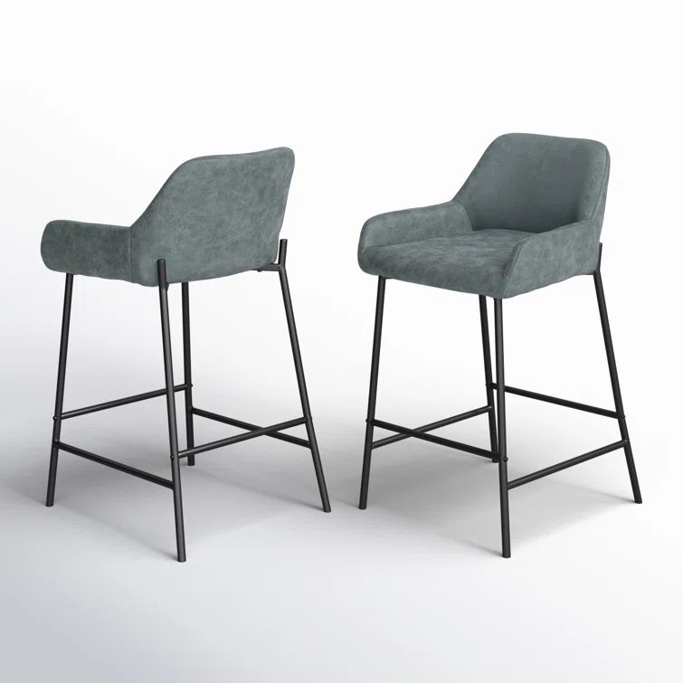 Daniella Green Faux Leather Industrial Counter Stools Set