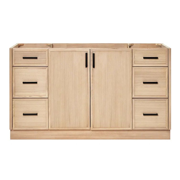 Kelly 60" White Oak Freestanding Bathroom Vanity Cabinet with Black Handles