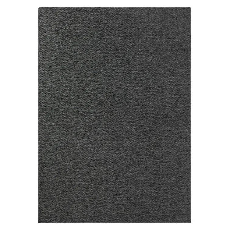 Dark Grey Herringbone Textured Washable Synthetic Area Rug