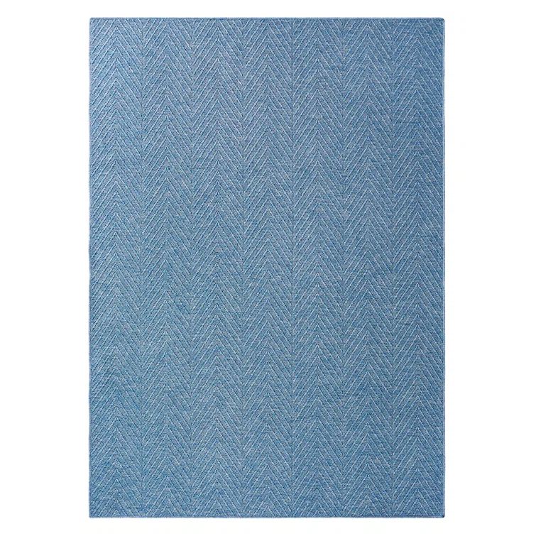Blue Herringbone Textured Synthetic Washable Area Rug 10' x 14'
