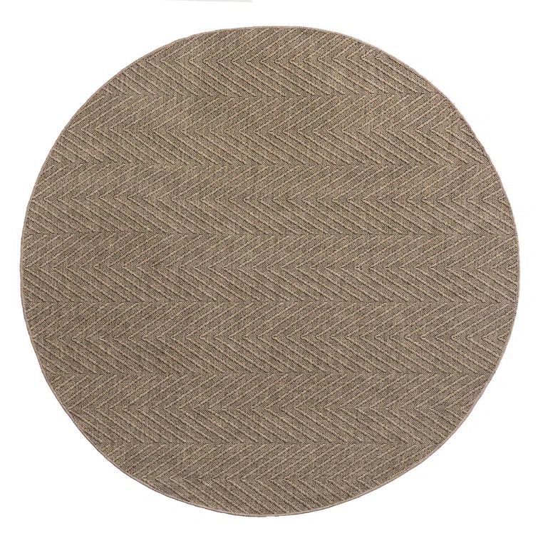 Round Gray Herringbone Synthetic Flat Woven Area Rug