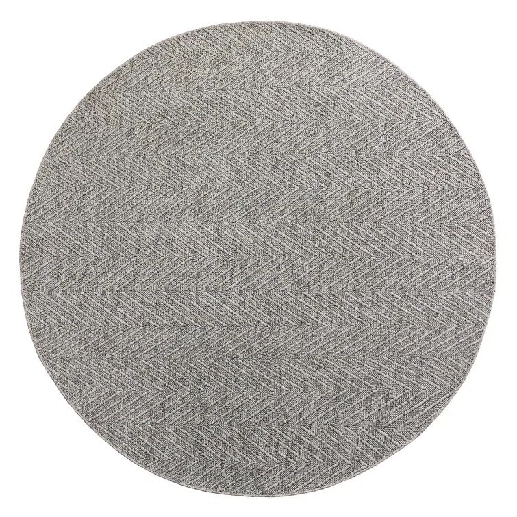 Gray Round Herringbone Washable Synthetic Area Rug