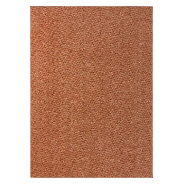 Pax Rust Herringbone Textured Washable Synthetic Area Rug