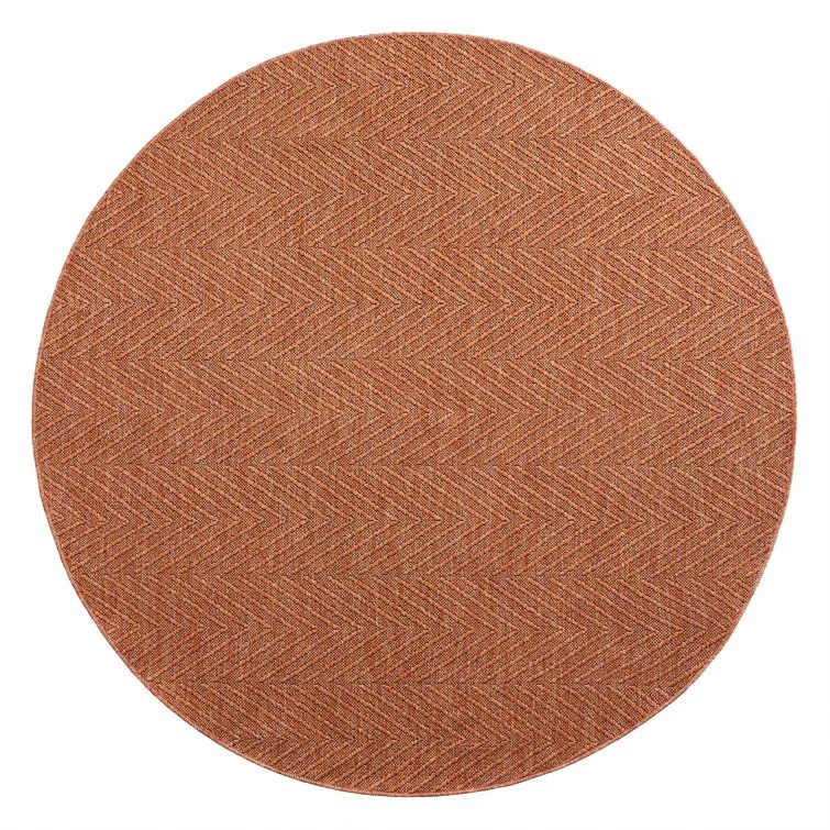 Pax Rust Herringbone Round Washable Area Rug