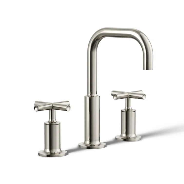Elegant Polished Nickel 8" Widespread Gooseneck Bathroom Faucet