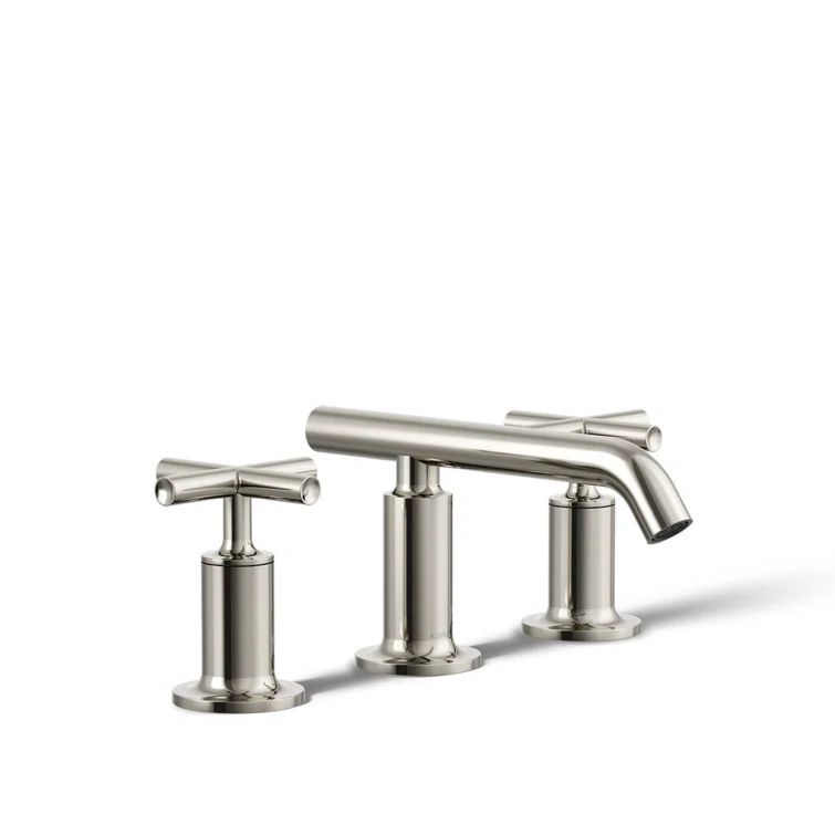 Elegant Purist 8" Widespread Nickel Bathroom Faucet with Low Cross Handles