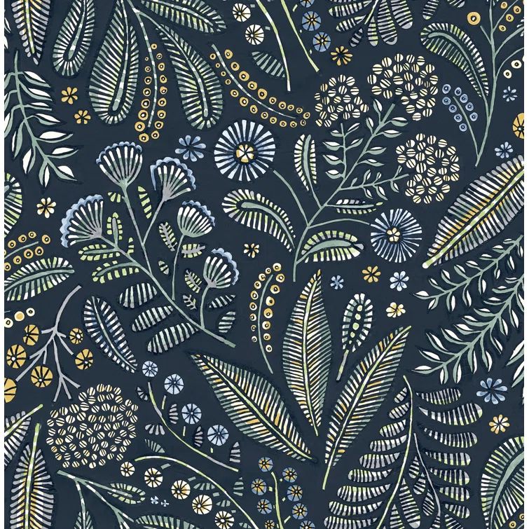 Navy Blue Floral Non-Woven Removable Wallpaper