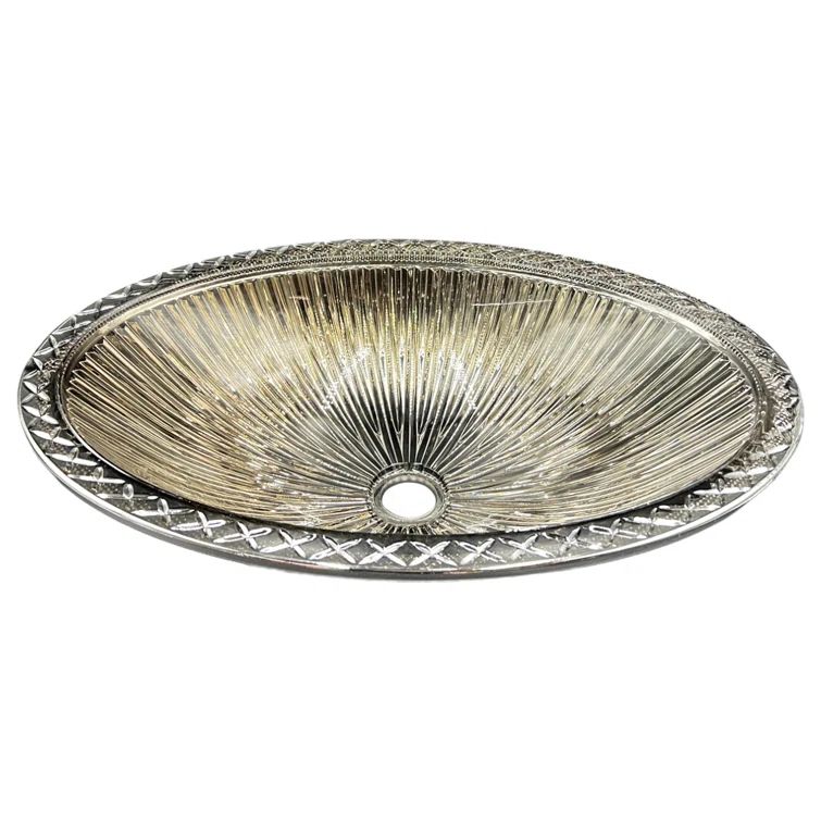 Olive Silver 22" Tempered Glass Oval Bathroom Vessel Sink