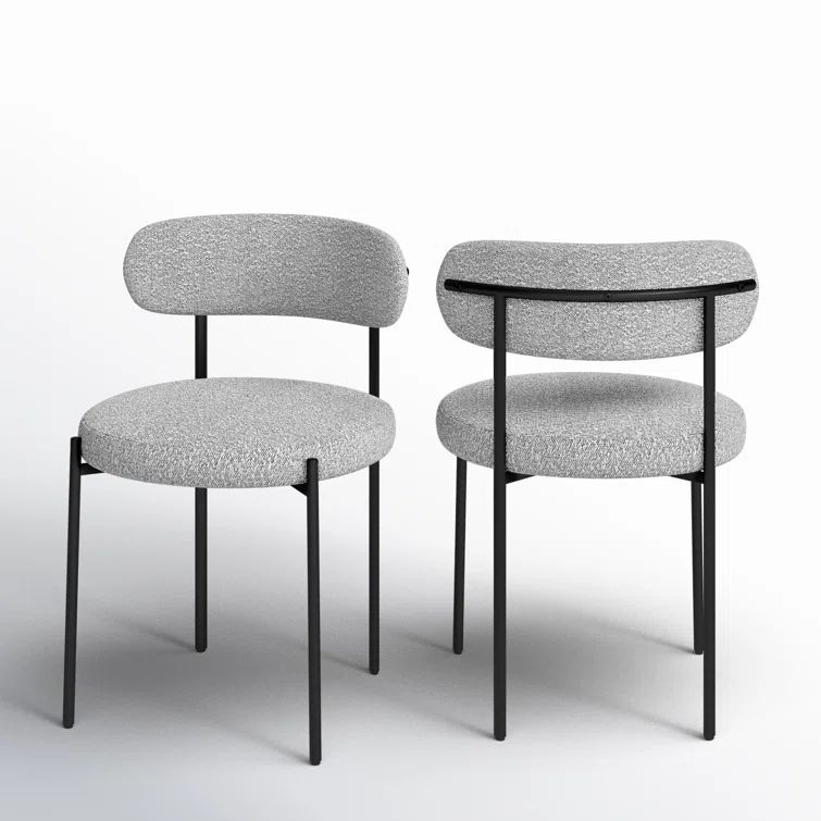 Gray Boucle Upholstered Side Chair with Matte Black Metal Legs, Set of 2