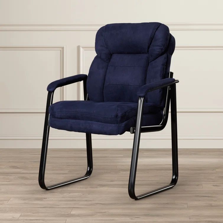ErgoComfort Navy Microfiber Executive Side Chair with Metal Sled Base