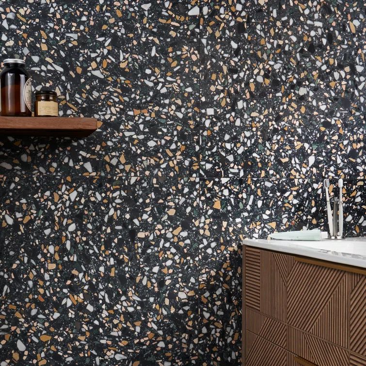 Cava Notte 24x24 Black and White Marble Tile