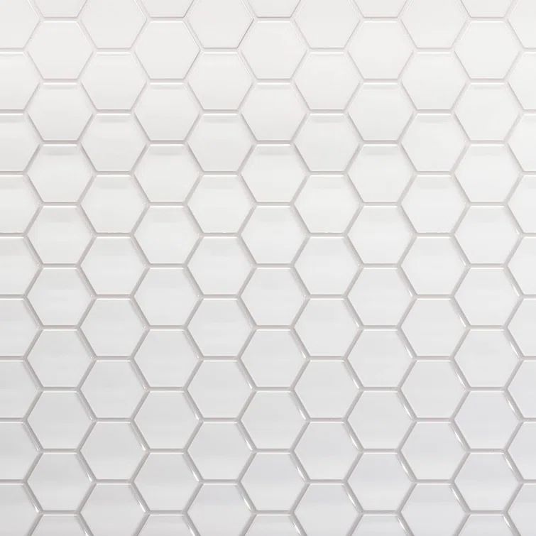 Soft Ivory Gloss Glass Hexagon Mosaic Tile for Walls