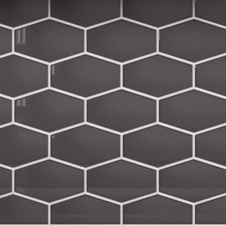 Carbon Gloss Elongated Hexagon Glass Mosaic Tile 11x11