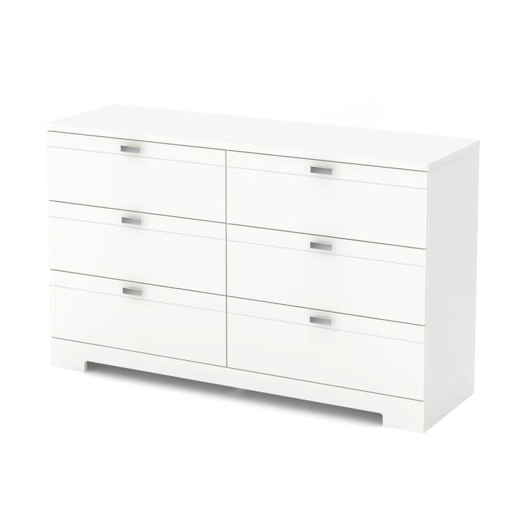 White Laminated Double 6-Drawer Dresser