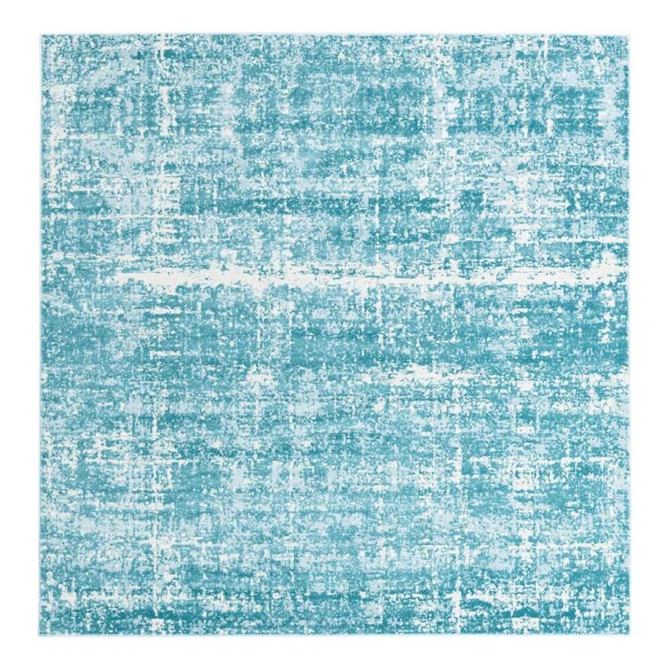 Turquoise and Ivory Square Abstract Wool Area Rug