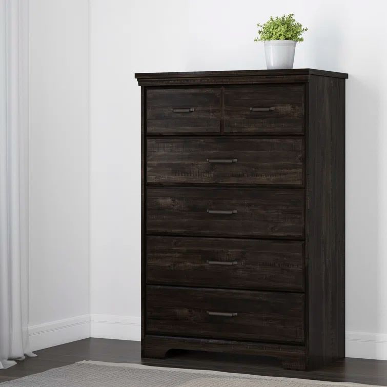 Versa Black Laminate 5-Drawer Chest with Metal Handles