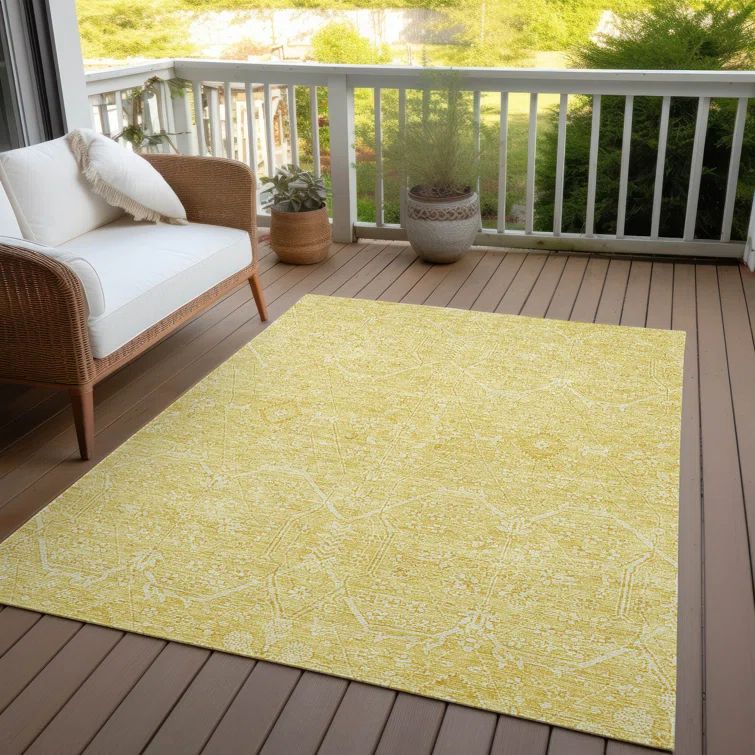 Gold Rectangular Machine Washable Synthetic Rug 2'6" x 3'10"