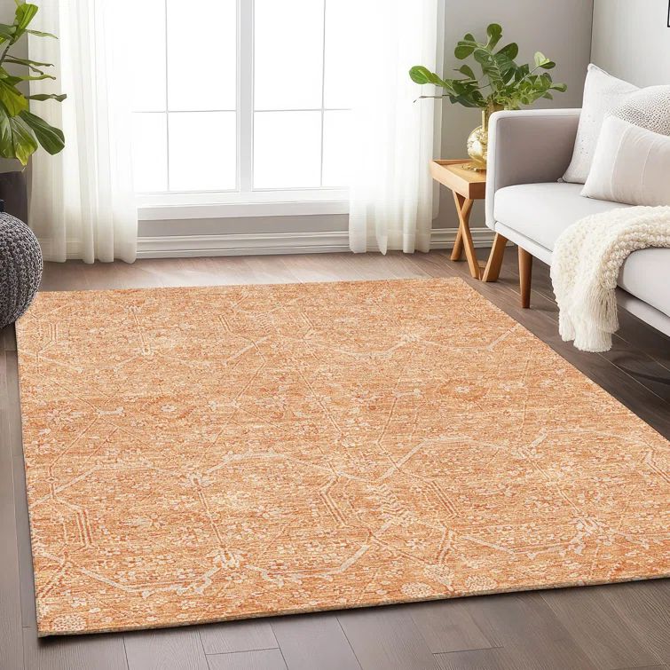 Salmon Synthetic Flat Woven Washable Rectangular Rug 2'6" x 3'10"
