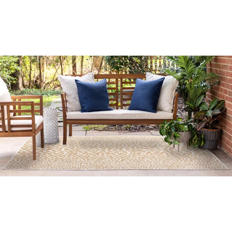 Beige Synthetic 5' x 7' Easy-Care Outdoor Rectangular Rug
