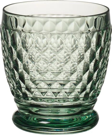 Forest Green Faceted Crystal Lowball Glass Set of Four