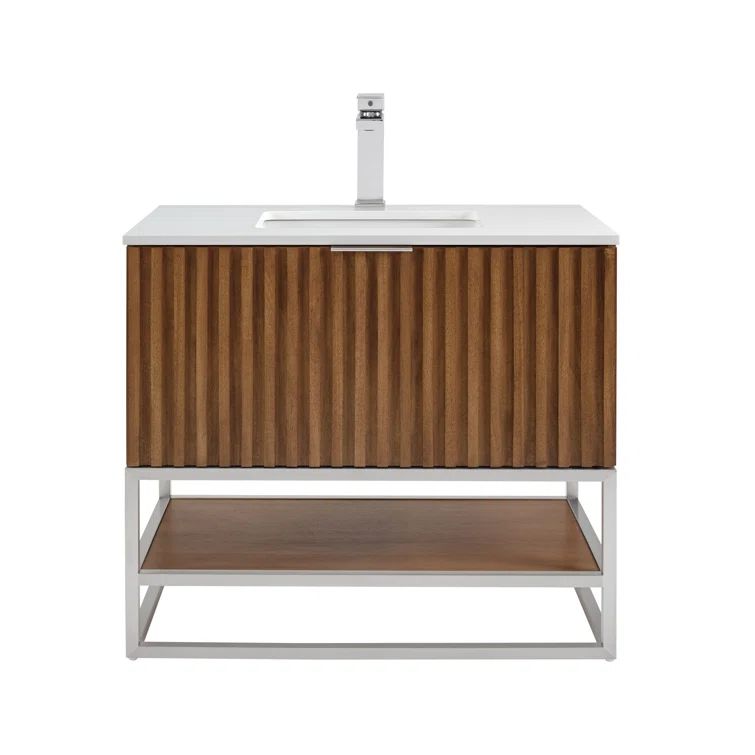 Terra 36'' Walnut Single Bathroom Vanity with White Quartz Top