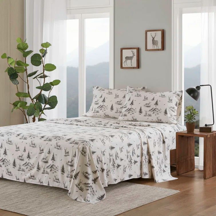 Gray Forest Cotton Flannel Queen Sheet Set