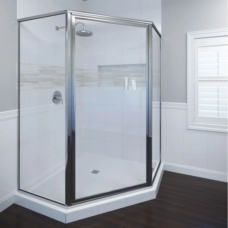 Deluxe Chrome 68.625" Neo-Angle Hinged Shower Door with Clear Glass