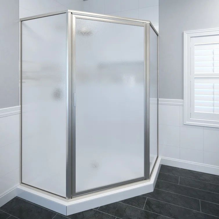 Deluxe Brushed Nickel Neo-Angle Hinged Shower Enclosure with Clear Glass