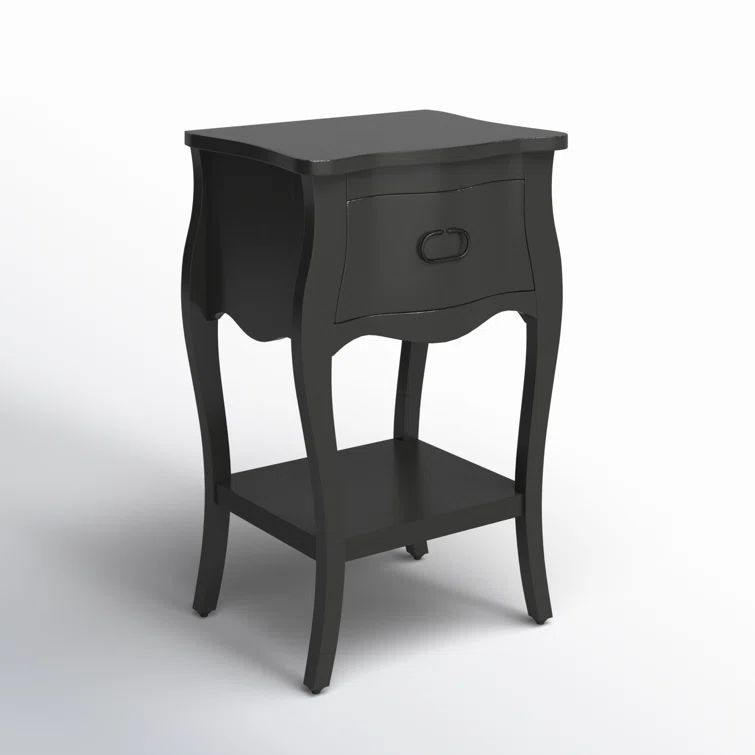 Rochelle Mahogany Black Nightstand with Iron Hardware and Shelf