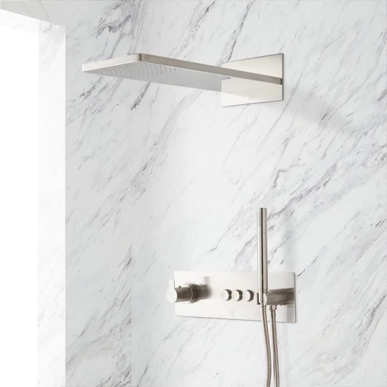 Brushed Nickel Multi-Head Thermostatic Shower System with Handheld