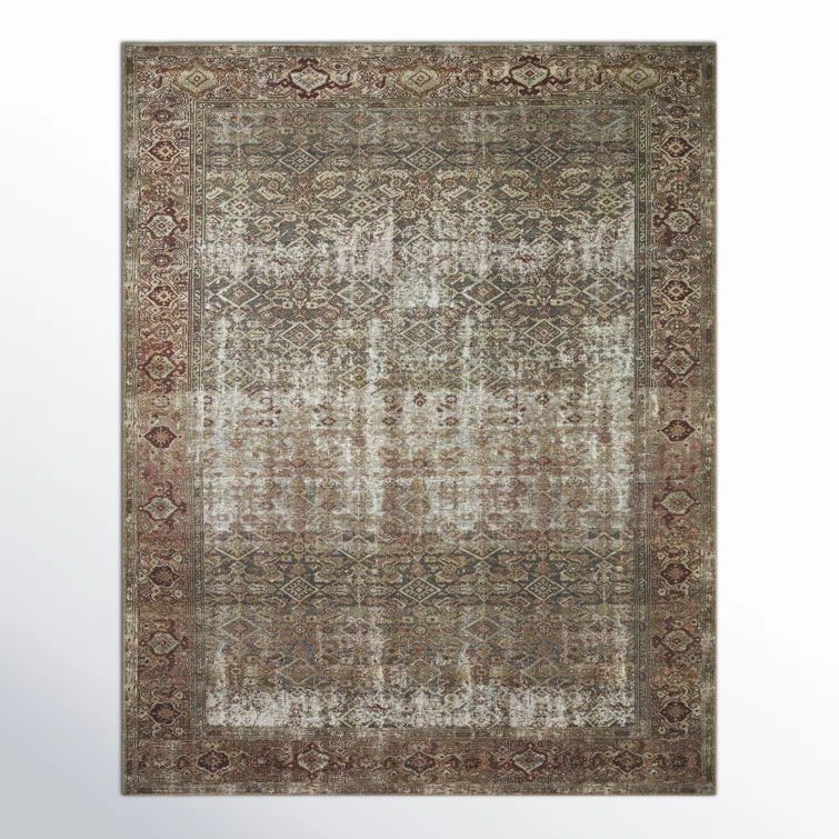 Ivory and Moss Rectangular Synthetic Area Rug