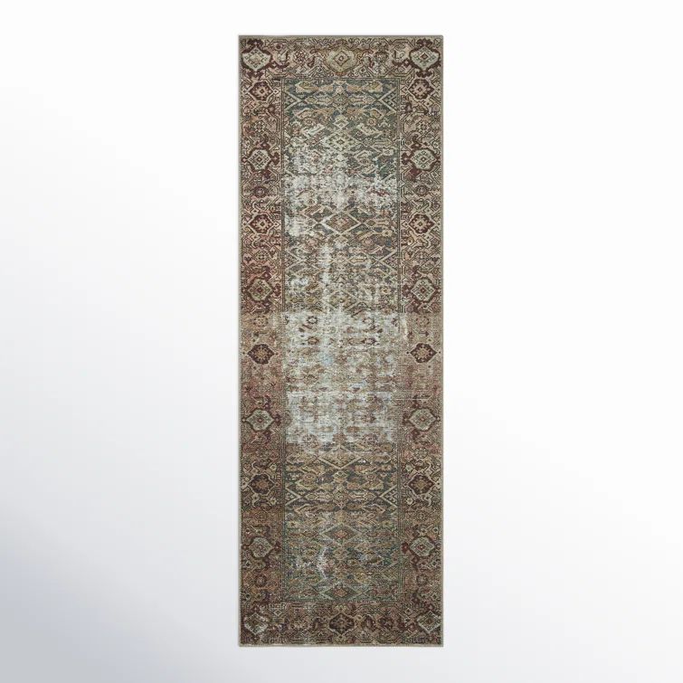 Georgie Moss and Salmon Synthetic Runner Rug 2'-6" x 7'-6"