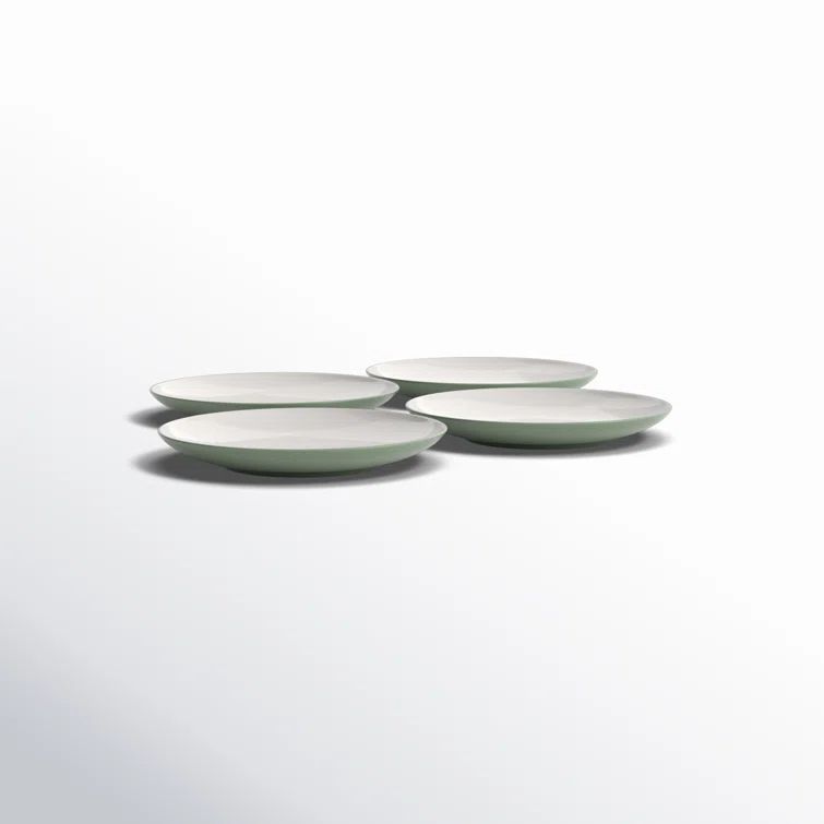 Green and Cream Ceramic Matte Dinner Plates, Set of 4