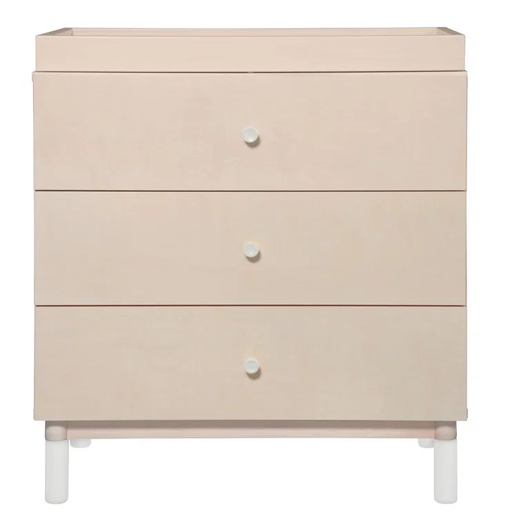Washed Natural and White 3-Drawer Changing Table Dresser