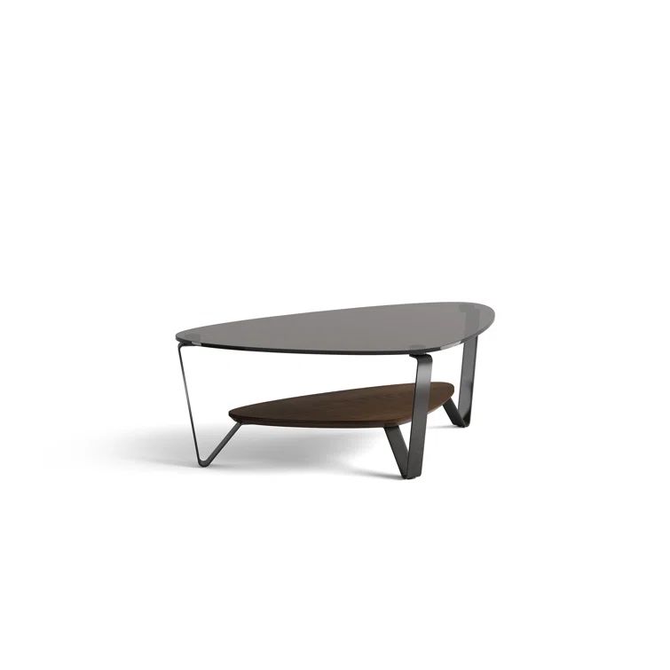 Triangular Glass Top Coffee Table with Toasted Oak Shelf