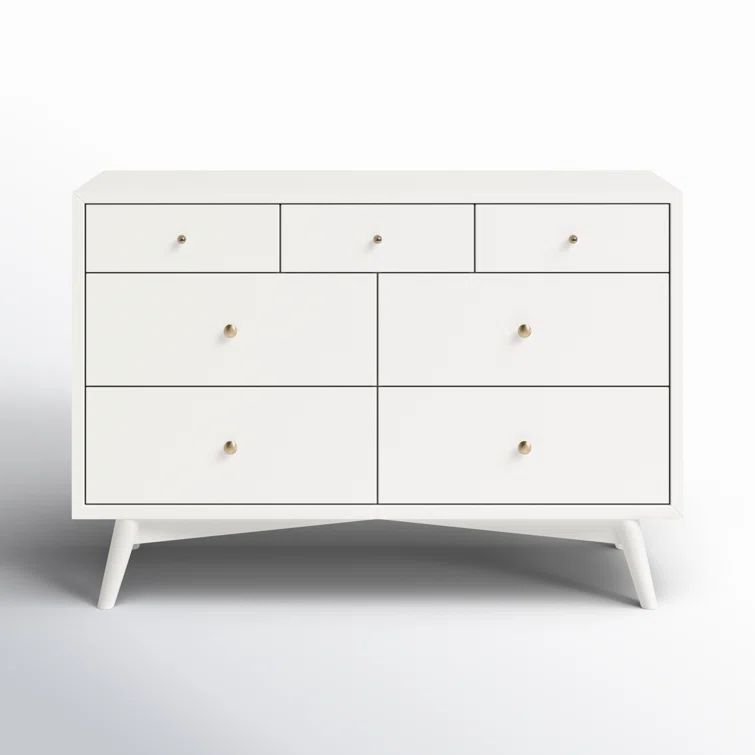 Palma Mid-Century Modern 7-Drawer Dresser with Brushed Metal Hardware
