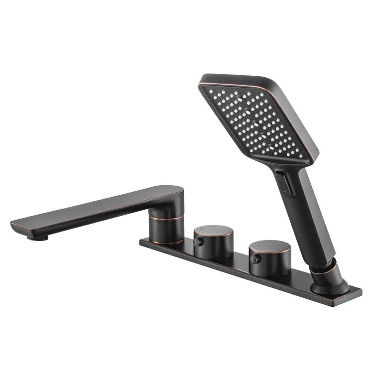 Oil Rubbed Bronze Widespread Deck Mount Roman Tub Faucet with Hand Shower