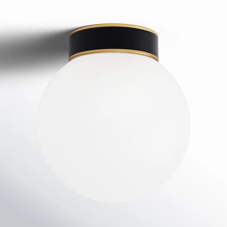 Burnished Brass Globe Flush Mount with White Glass Shade