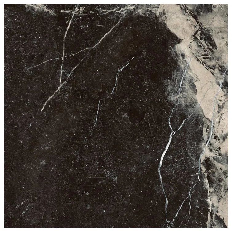 Large Black and Beige Marble Look Satin Porcelain Tile