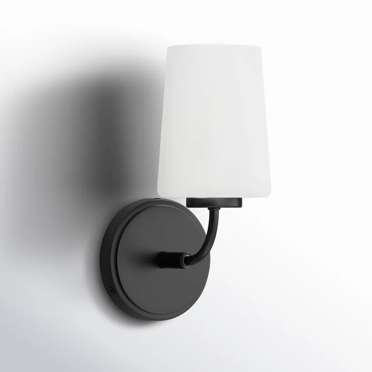 Lark Kline 11" Black Steel and Etched Opal Glass Vanity Light