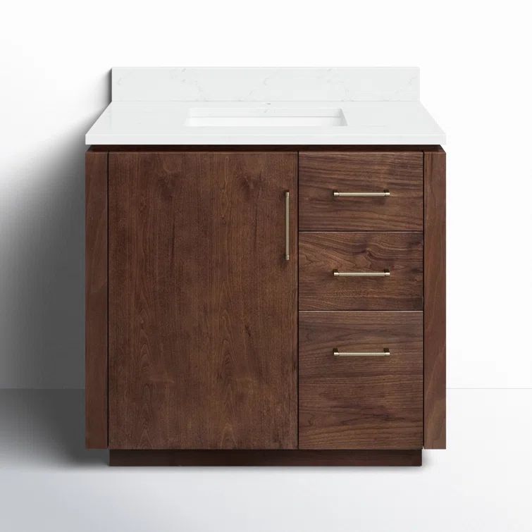 San 36'' Walnut and White Single Bathroom Vanity