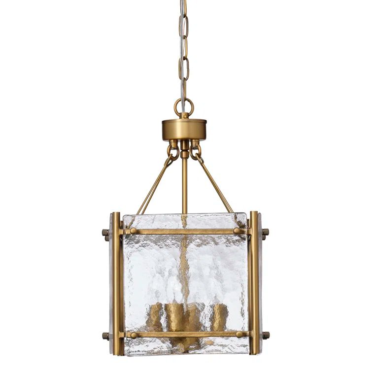 Antique Brass 4-Light Chandelier with Textured Glass Shade