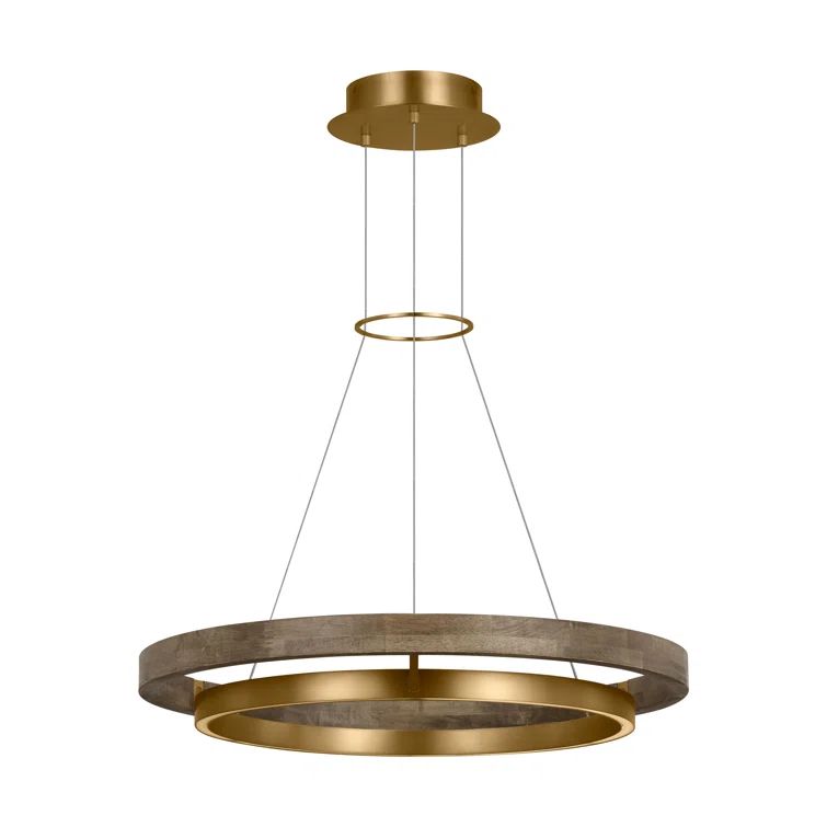 Grace Natural Brass and Weathered Oak LED Chandelier